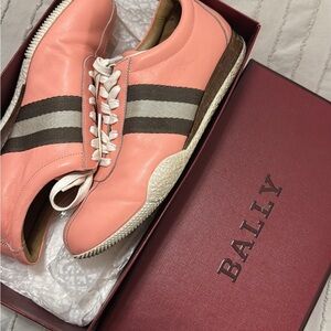 Bally Pink Coral Leather Stripe Sneakers - Women's